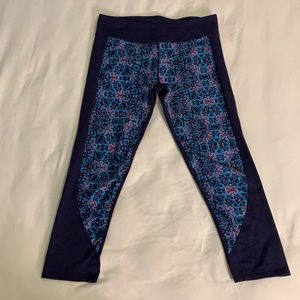 Fabletics Blue and Pink Mosaic Crop Leggings